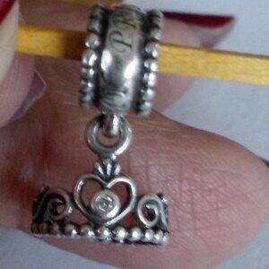 PANDORA 925 ALE CROWN MY PRINCESS CHARM STERLING SILVER TIARA HEART BEAD